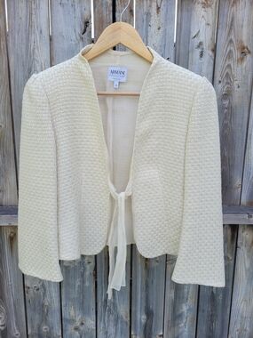Armani Collezioni Cream Textured Tie-Front Blazer